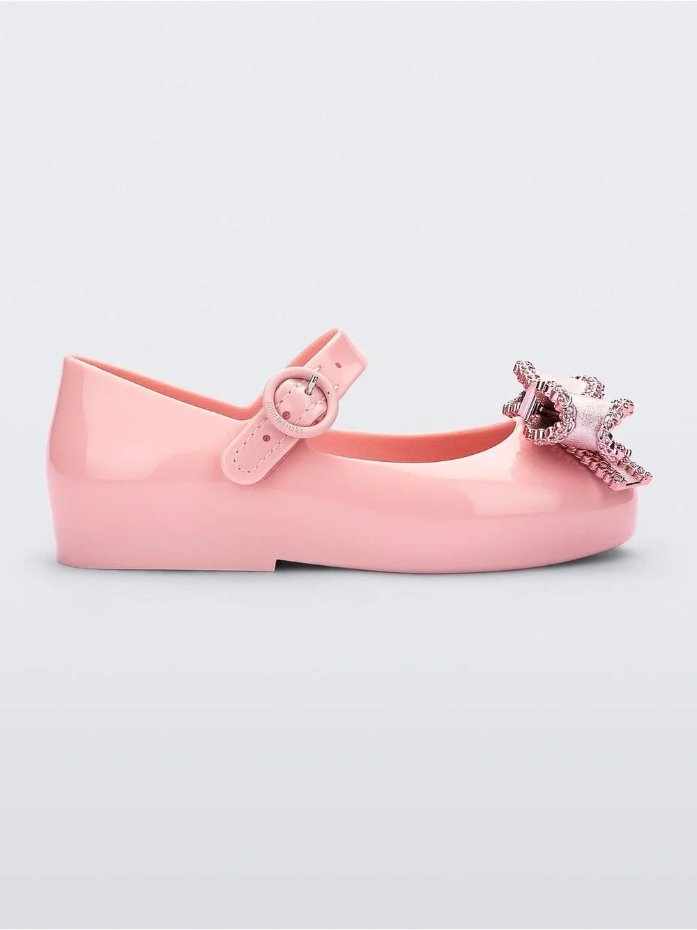 Mini Melissa Mini Sweet Love Pink/Metallic Pink Bow Mary Jane Flats Girls Sz 10